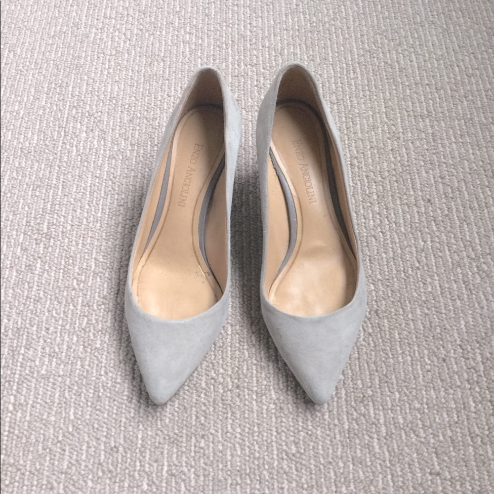 Enzo Angiolini mid block heel pump, grey suede